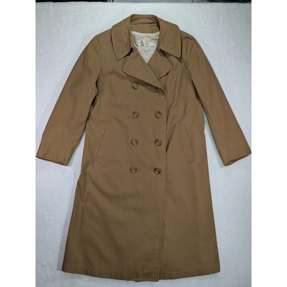 London Fog Maincoats Women's 14 Reg Tan Double Breasted Trench Coat 60s/70s VTG - Picture 1 of 16
